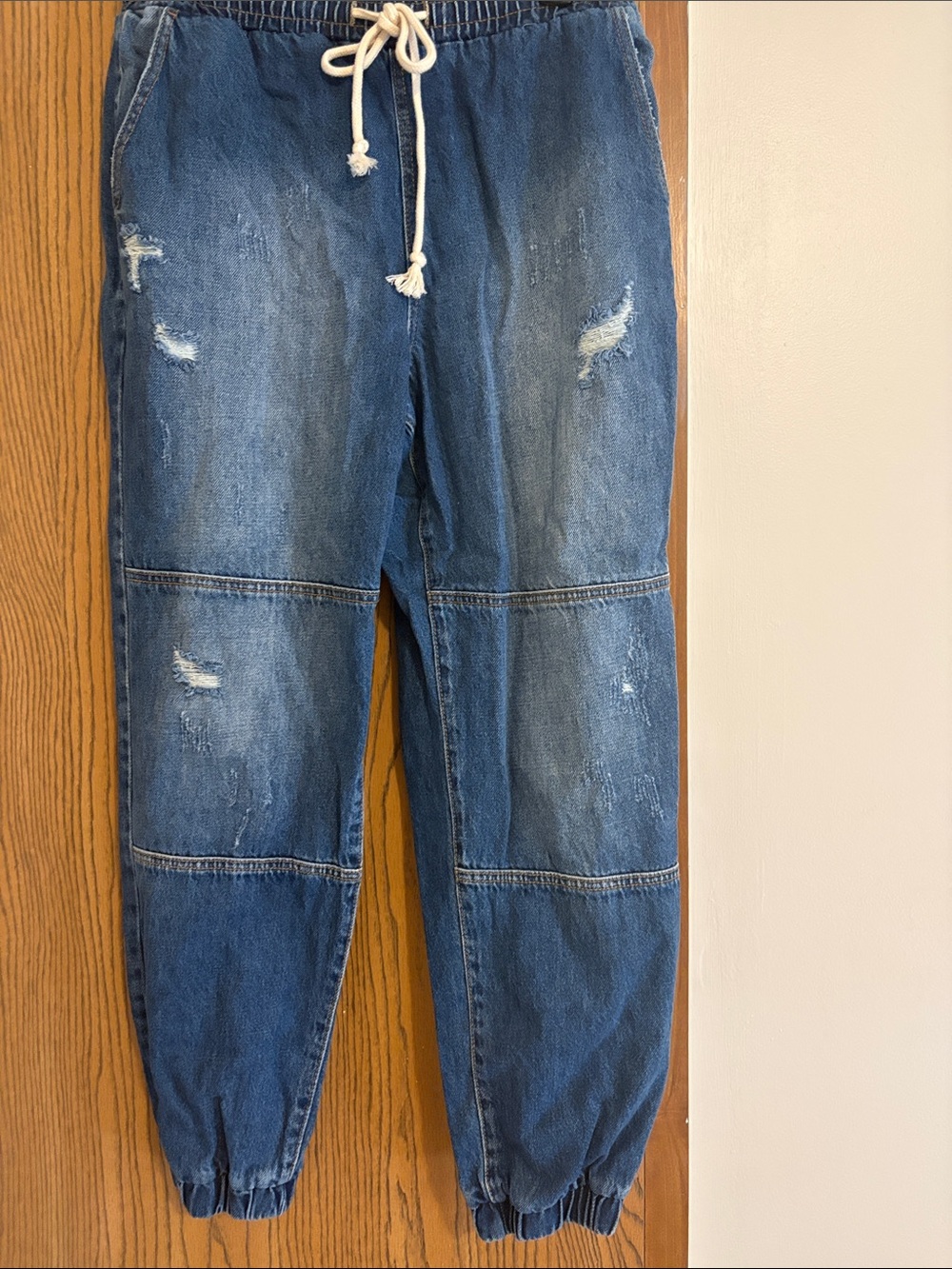 NWT Cello distressed denim joggers